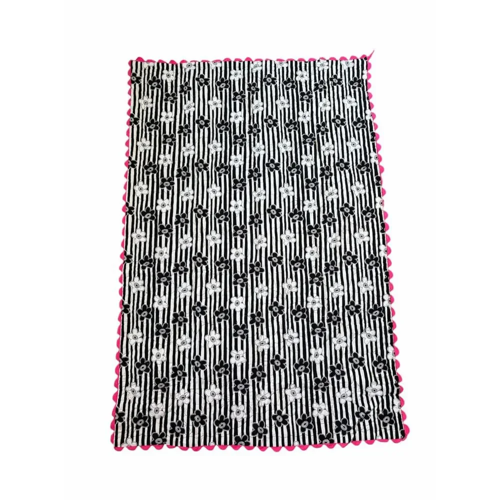 Handmade Double Sided Pink Black & White Patchwork Crib Baby Quilt 39